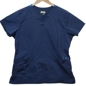 WonderFlex Mens Navy Blue V-Neck Scrub Top Short Sleeve Style 6108 Large